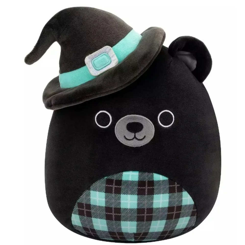NWT Squishmallows 10" Zerbe the Black Bear with Plaid Halloween Plush